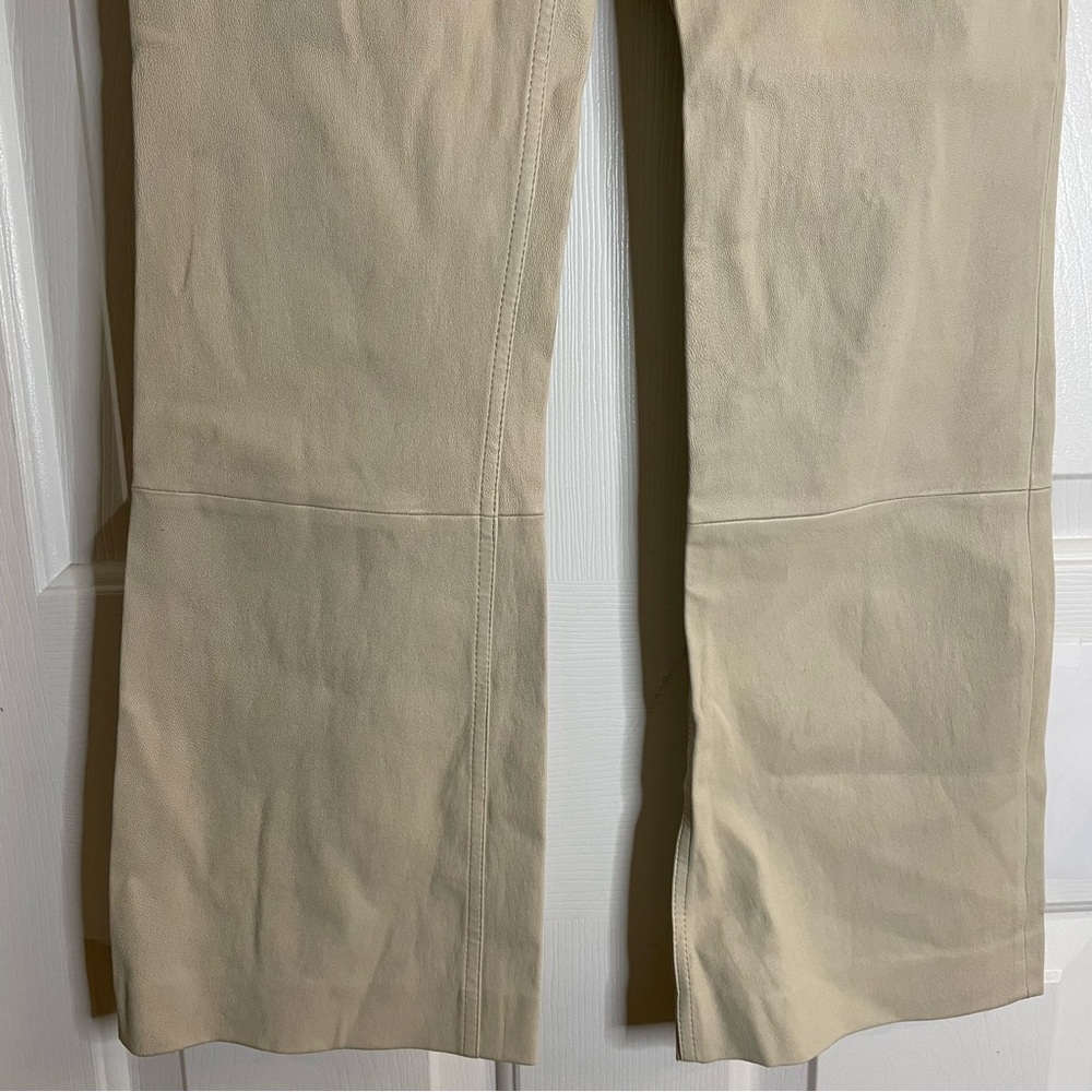 Theory Cream color Boot Cut Lamb Leather Pants Size 4 capsule light academia - Picture 4 of 7